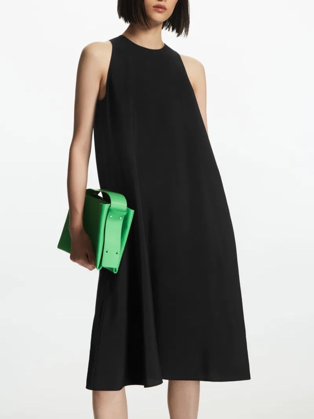 COS Racer-Neck Midi Dress Black Size US 8 Gathered Back Classic Quiet Luxury